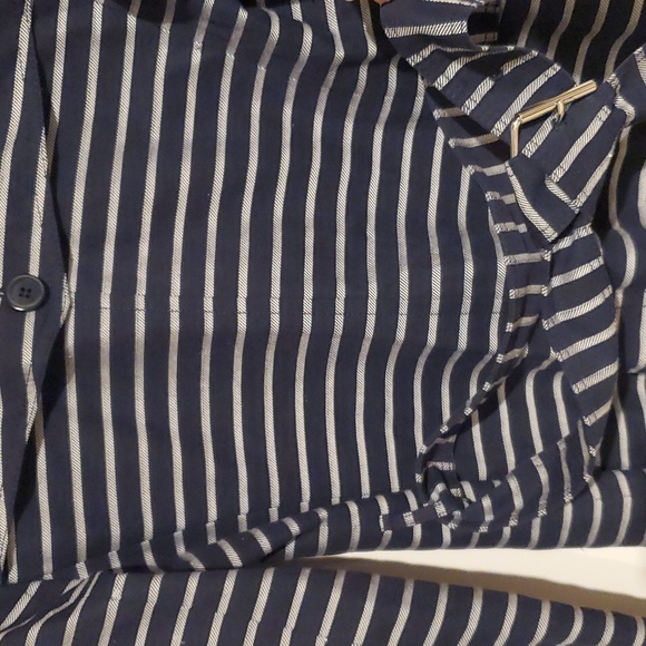 Talbots Blue & White Striped Trench Coat - Picture 4 of 13